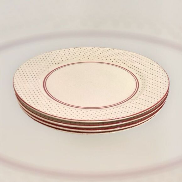 Table Mates Red Polka Dot Dinner Plates Set Of 4 Malaysia Ceramic - Picture 4 of 4